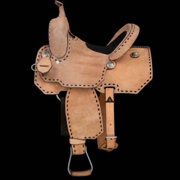 Unleash your speed with the Turn-N-Burn Barrel Racing Saddle, featuring a full roughout design and a padded half seat for optimal grip. Customize it now!